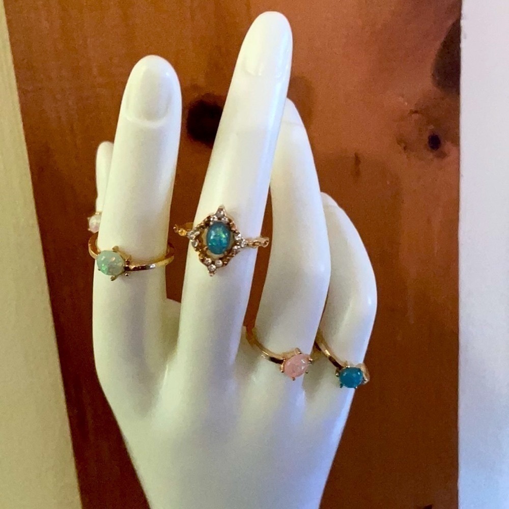 Opal Rhinestone Multicolored Pastel Stackable Rings - Picture 5 of 9